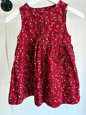 VINTAGE 100% COTTON MCKIDS 3T ✨ toddler floral corduroy dress sleeveless red EUC